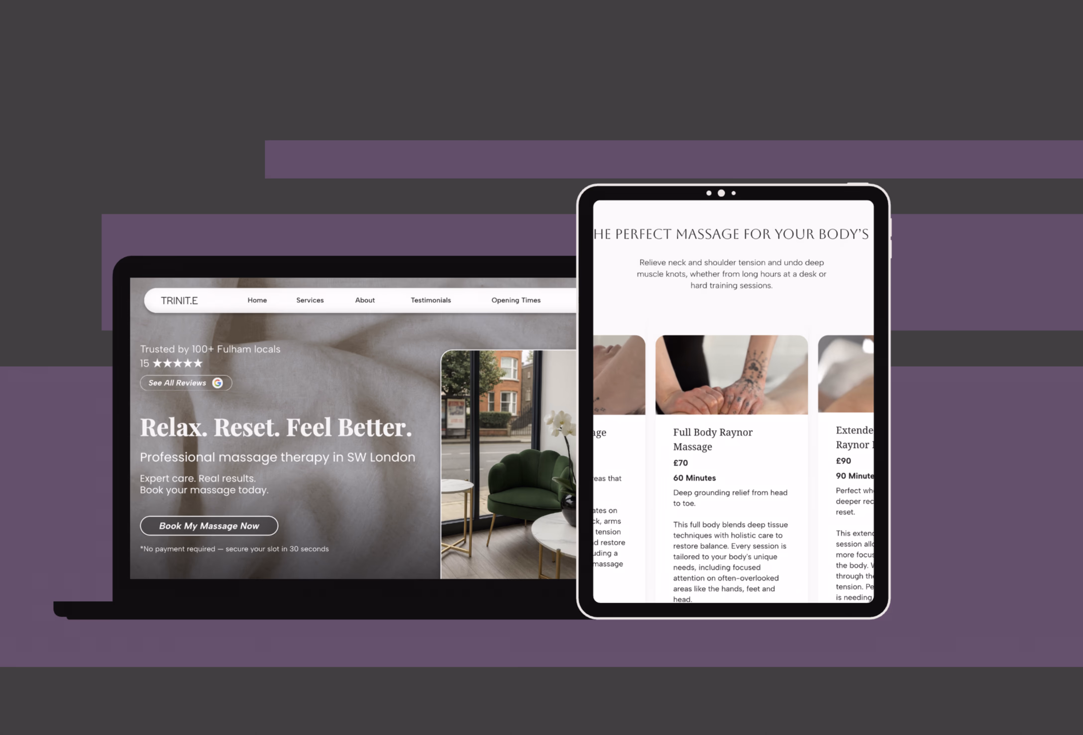 Trinit.e Massage website preview